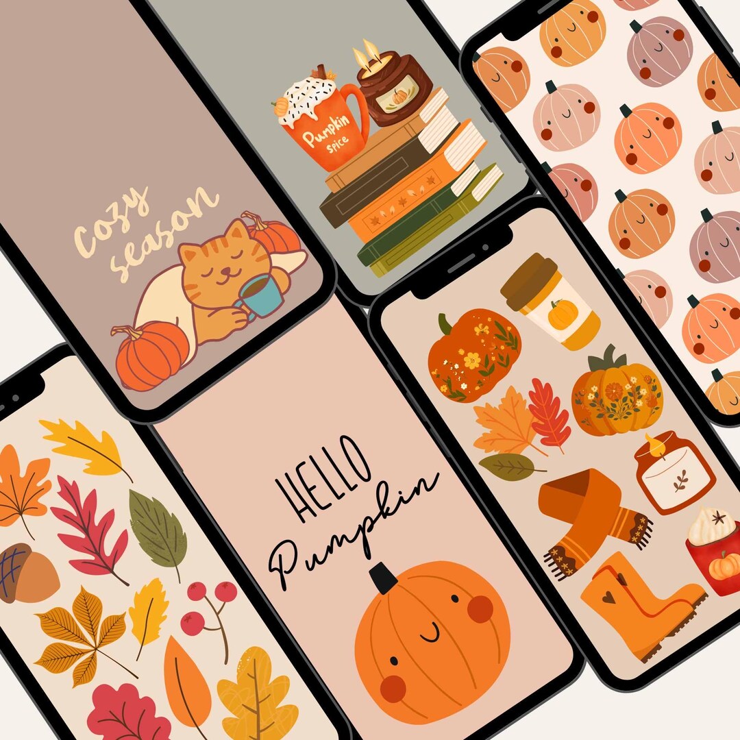 6 Fall Phone Wallpaper Set, Cozy Autumn iPhone Wallpaper Ios, Cute ...