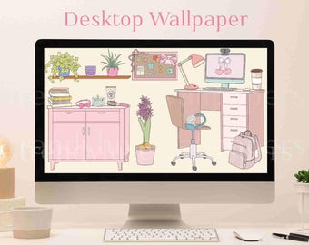Cute kawaii room desktop wallpaper, MacBook wallpaper, computer wallpaper, gamer desktop wallpaper, desktop background, pastel wallpapers