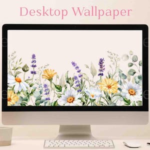 Cute floral desktop wallpaper, MacBook wallpaper, computer wallpaper, laptop iMac wallpaper, watercolour flowers, Daisy wallpaper, windows