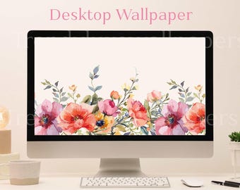 Lindo fondo de pantalla floral para escritorio, fondo de pantalla para MacBook, fondo de pantalla para computadora, fondo de pantalla para laptop iMac, fondo de pantalla de flores de acuarela, PC con Windows