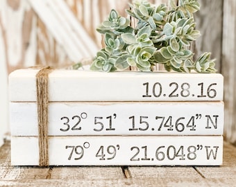 Stamped Books, Coordinates, Farmhouse Books, Books With Names, Decorative Books, Custom Book Stack, Personalized Stamped Books, Book Stack
