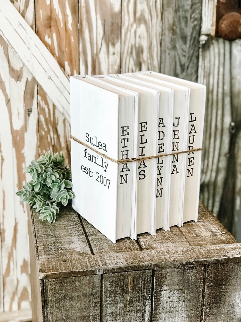 Stamped Books Books With Names Farmhouse Books Decorative Etsy