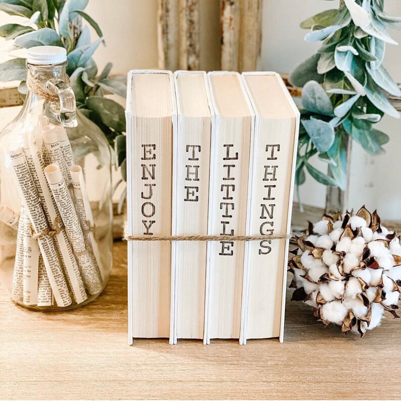 Stamped Books Books With Names Farmhouse Books Decorative Etsy