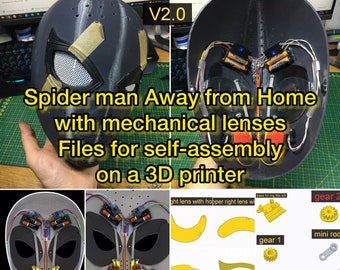 Spider-Man Away from Home 2.0  with mechanical lenses . files for self-assembly on a 3D printer