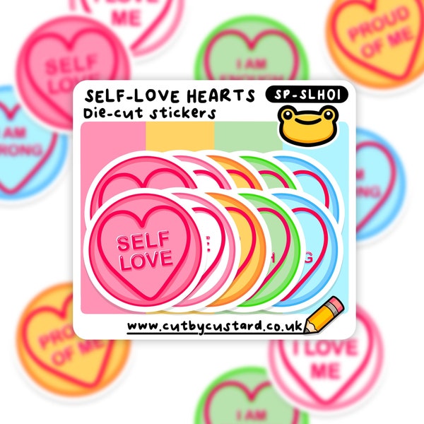 Self-Love Heart Die Cut Sticker Pack, Planner/Journal/Laptop Decal, Mental Health Awareness, Valentine's Day