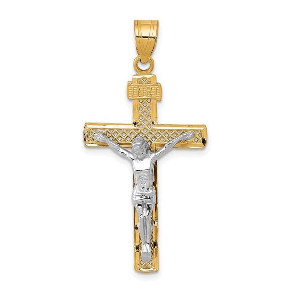 14k Two-tone Gold Diamond-cut Lattice Cross w/Crucifix Pendant