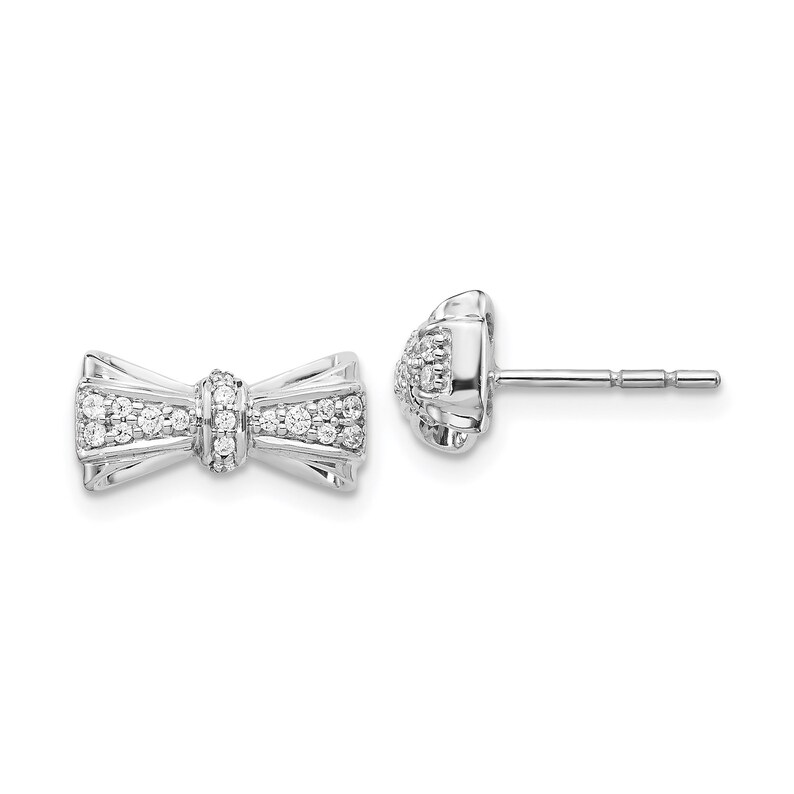 Genuine Diamond Bow Post Earrings in 14k White Gold Fine Jewelry Gift 0.16 Ct