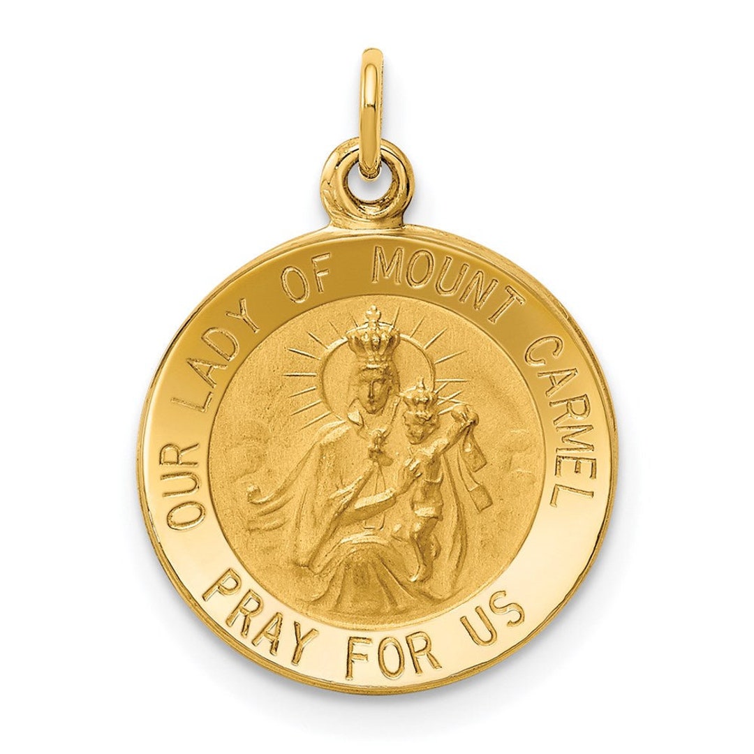 14k Yellow Gold Our Lady of Mount Carmel Medal Charm - Etsy