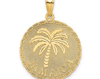 Dije de disco de palmera y JAMAICA en oro amarillo de 14 k