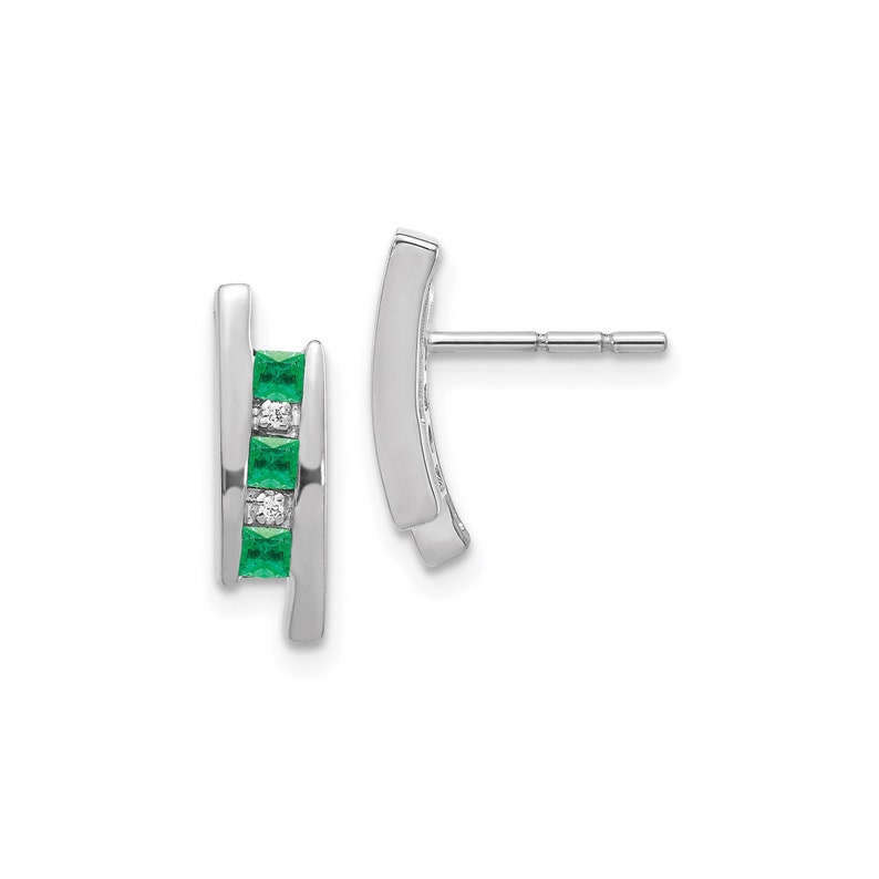 Real Diamond /& Princess Cut Channel Set Emerald Post Earrings in 14k White Gold