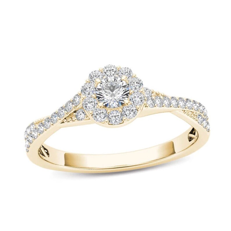 Diamond Frame Twist Shank Engagement Ring in 14K Gold Hand Made 12 CT T.W