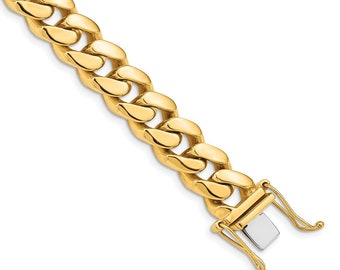 Solid 14K Yellow Gold 24 inch 10.7mm Hand Polished Miami Cuban Link with Box Catch Clasp Chain Necklace