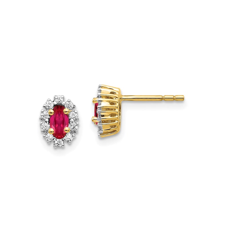 15 CT Real Diamond /& Oval Ruby Halo Post Earrings in 14k Yellow Gold