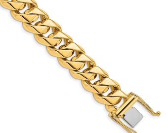 Solid 14K Yellow Gold 22 inch 14mm Hand Polished Fancy Traditional Link with Box Catch Clasp Chain Necklace