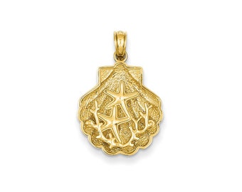 14k Yellow Gold Starfish in a Shell Pendant