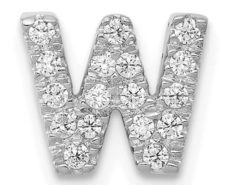 Solid 14k White Gold Simulated CZ Letter W Initial Charm