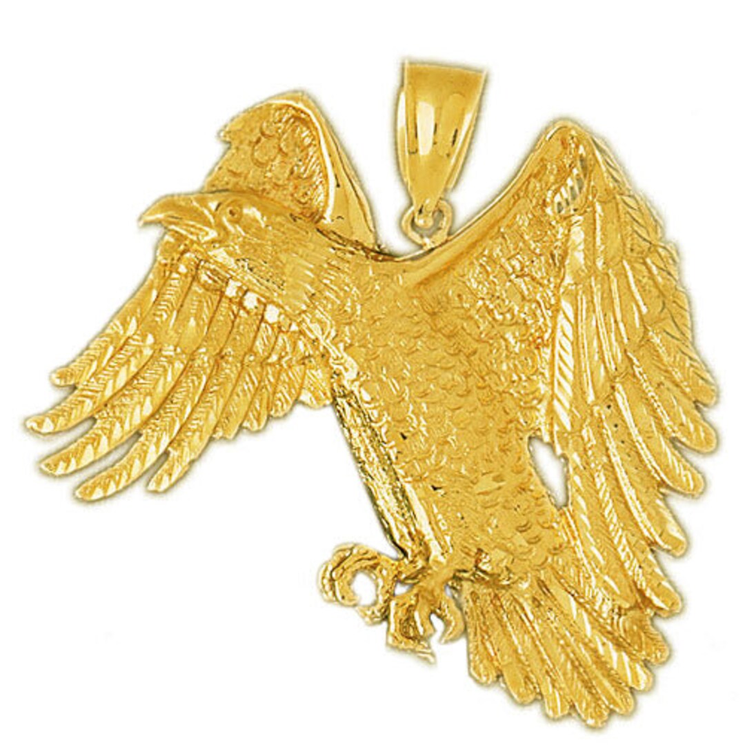 14K Gold Flying Golden Eagle Pendant Etsy