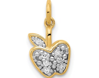 Solid 14k Yellow Gold Simulated CZ Apple Charm