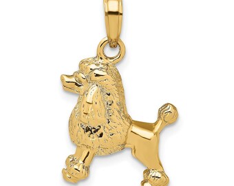 14k Gelb Gold 3-D Pudel Hund Anhänger