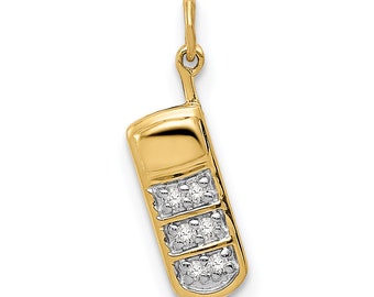 Solid 14k Yellow Gold Simulated CZ Cell Phone Charm