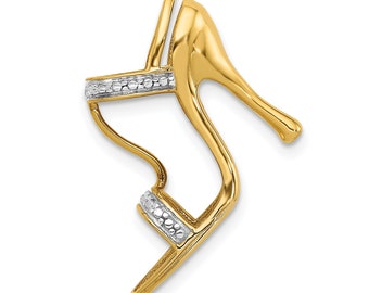 Solid 14k Yellow & Rhodium and 3-D .01ct Simulated CZ High Heel Charm