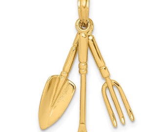 14k Yellow Gold 3-D Moveable Garden Hand Tool Collection Charm