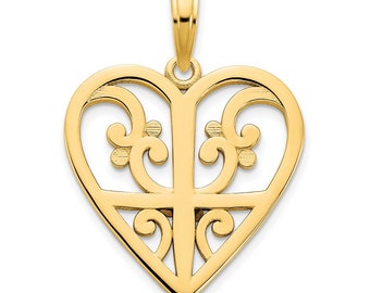 14k Yellow Gold Fancy Heart Pendant