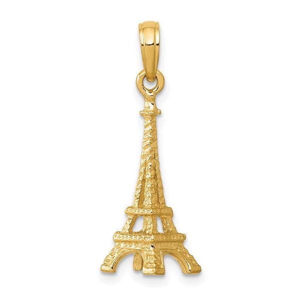 14k Yellow Gold Solid Polished 3-D Eiffel Tower Charm