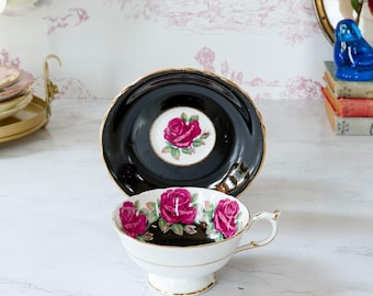 Vintage 1960s Paragon Cabbage Rose Teacup Set: English Countryside Cottage Retro Midcentury Kitchen Dining Decor