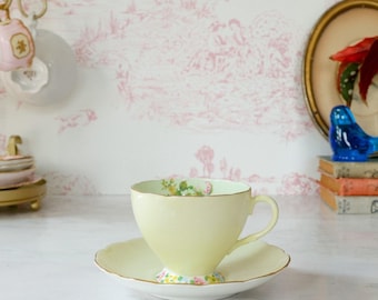 Vintage Foley Floral Teacup Saucer Set: 1930s  Retro English Countryside Cottage Tea Party Kitchen Dining Decor