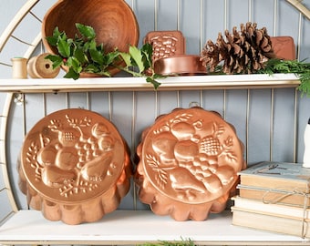 Ensemble de moules en cuivre vintage, conception de fruits, Corée du Sud, moules à gelée vintage, décoration champêtre française, tentures murales, cuisine de ferme, décoration murale
