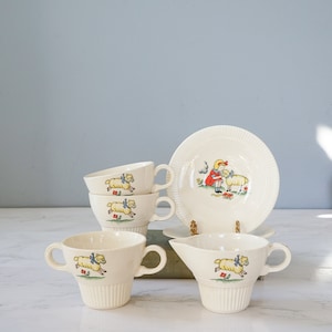 Set da tè vintage anni '40 con filastrocche per bambini/Set di ciotole per lattiera e zucchero MCM/Mary Had A Little Lamb di Salem China/Tazza da tè anni '40/Arredamento da fattoria