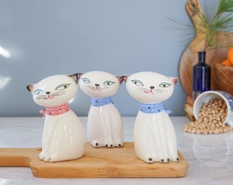 Vintage 1958 Holt Howard Cat zoutpeperset/jaren 50 zoutpeperstrooier/ Holt Howard Cosy Kittens/ MCM Kitscherig beeldje/ Retro Dining Serveren