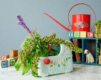 Jardinera vintage para cuna de bebé, cerámica de los años 60, jardinera vintage para habitación de bebé, decoración vintage para el hogar, kitsch de mediados de siglo, florero