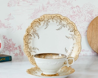 VTG 1960s Eberthal Bavaria Teacup Trio Set MCM Tea Party Cottage Rococo MISMATCH