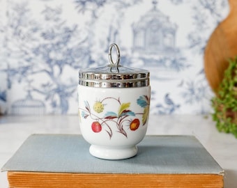 Vintage Royal Worcester England Strawberry Fair Egg Coddler: 1970s Butterfly Fruit Design English Countryside Cottage Farmhouse Kitchenware