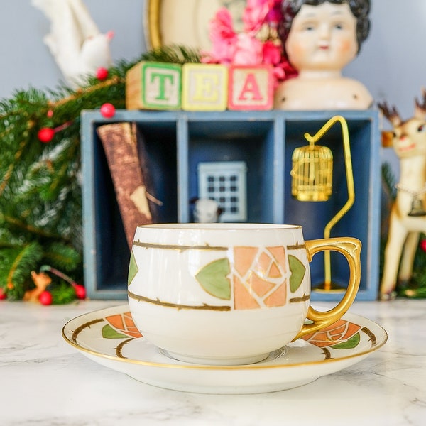 Antique MZ Austria Teacup and Saucer/ 1900s-1910s Teacup Set/ Vintage Teacup/ Antique Teacup Set/ Vintage Drinkware/ Garden Tea Party