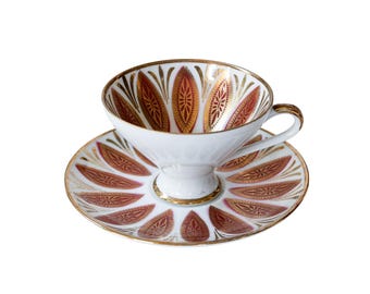 Vintage Bareuther Bavaria Gold Leaf Demitasse Teacup Set: 1960s Regency MCM Art Deco Dinning Kitchen Tea Party Decor