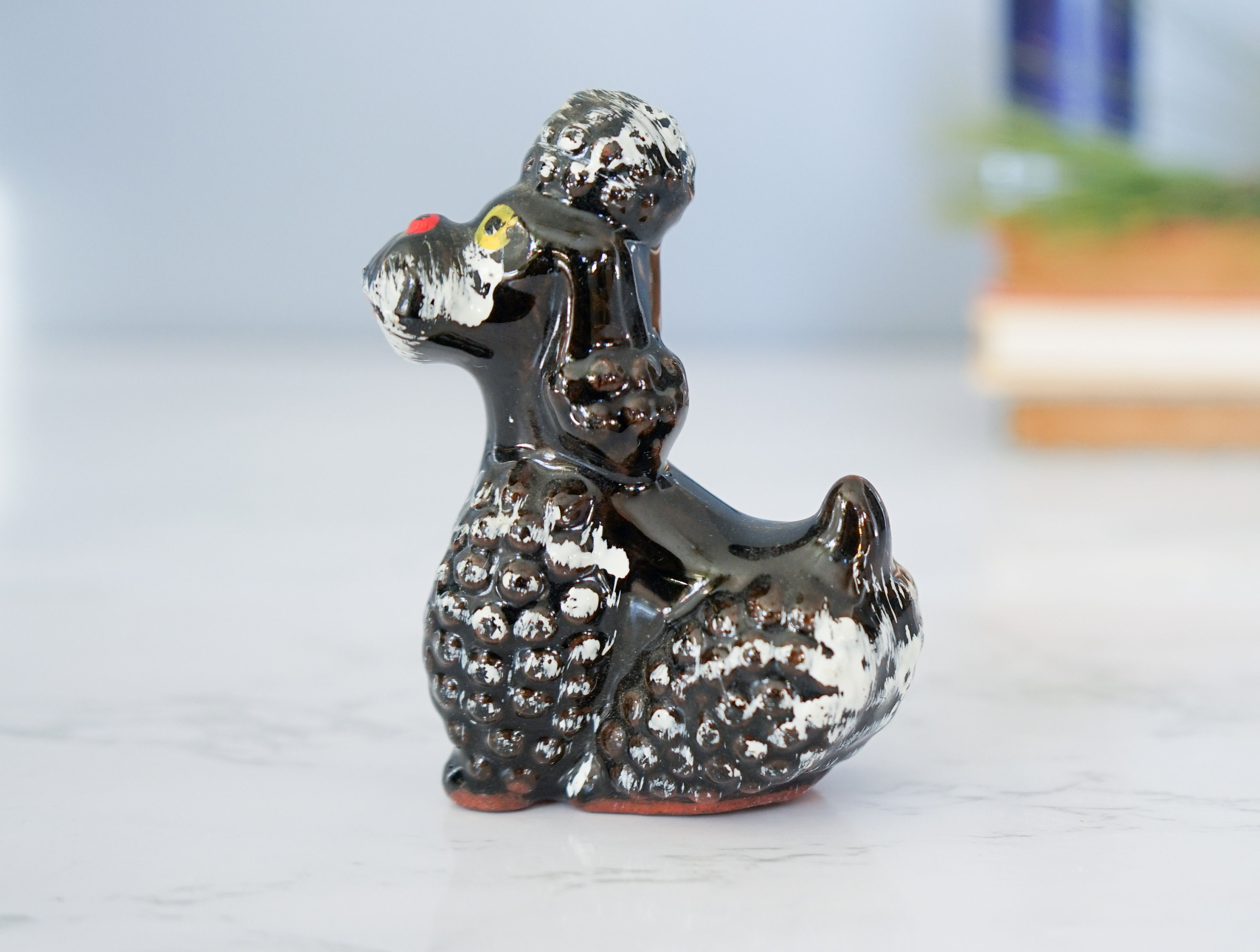 Vintage Black Poodle Dog Figurine Redware Japan/ Vintage Dog