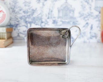 Vintage 1960s Silverplated Floral Trinket Dish by Eisenberg Lozano Denmark: Cottage Retro Vanity Jewelry Tray