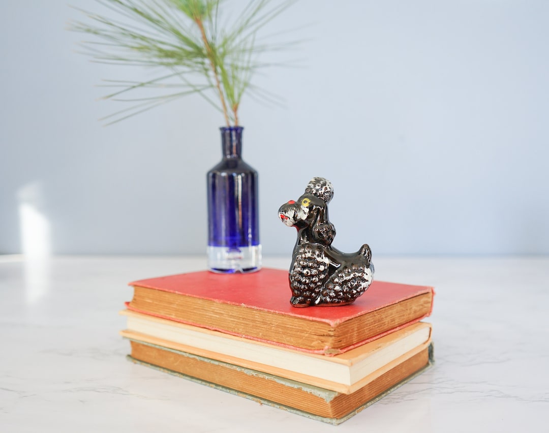 【60年代】ヴィンテージプードル　ブラック Vintage Black Poodle Dog Figurine Redware Japan/ Vintage Dog