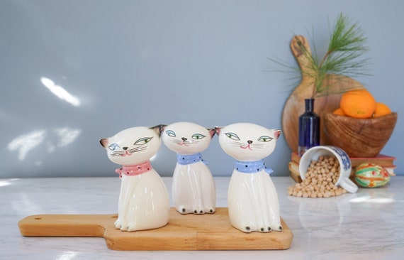 Vintage 1958 Holt Howard Cat Salt Pepper Set/ 1950s Salt Pepper