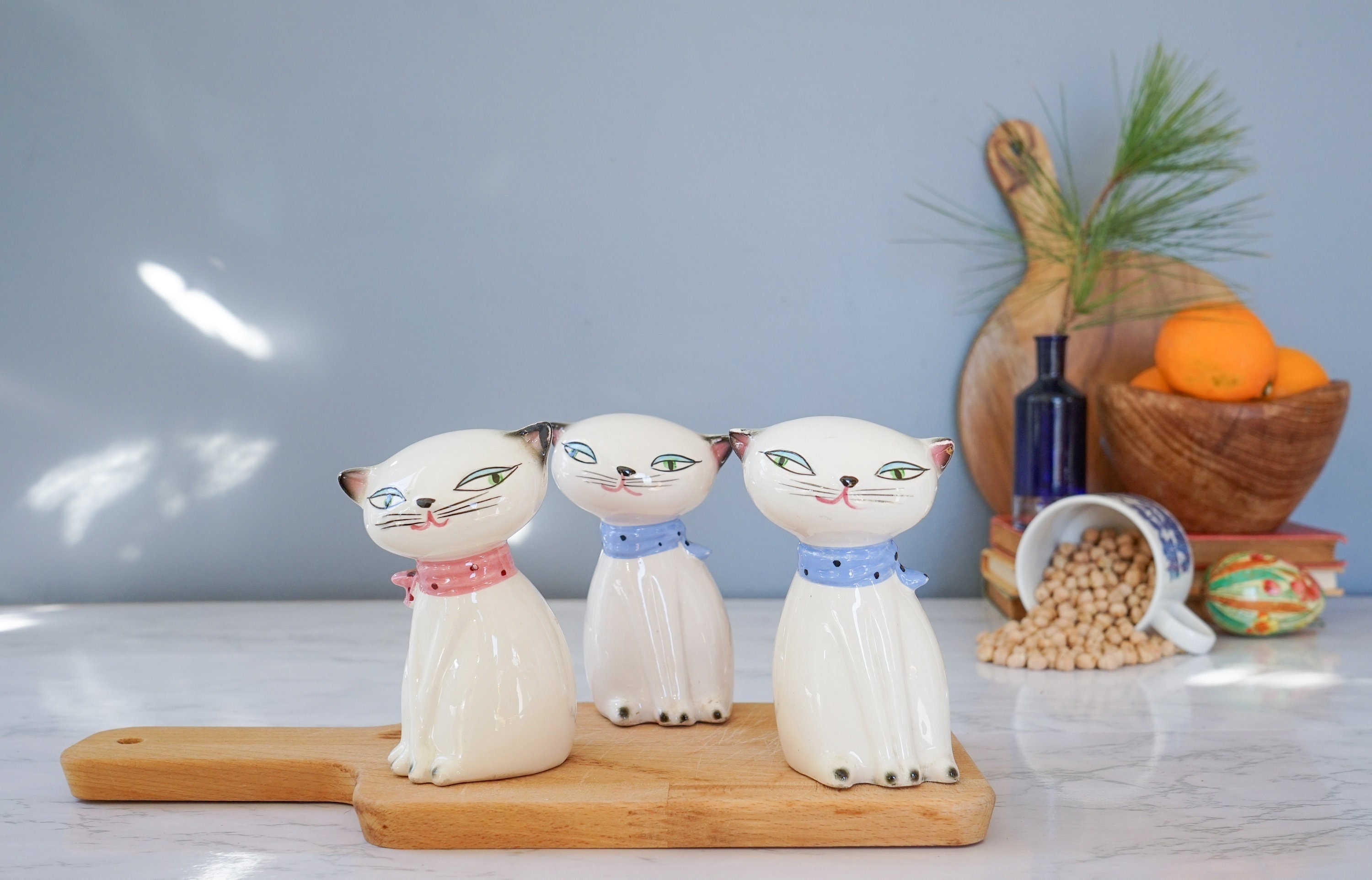 Vintage 1958 Holt Howard Cat Salt Pepper Set/ 1950s Salt Pepper