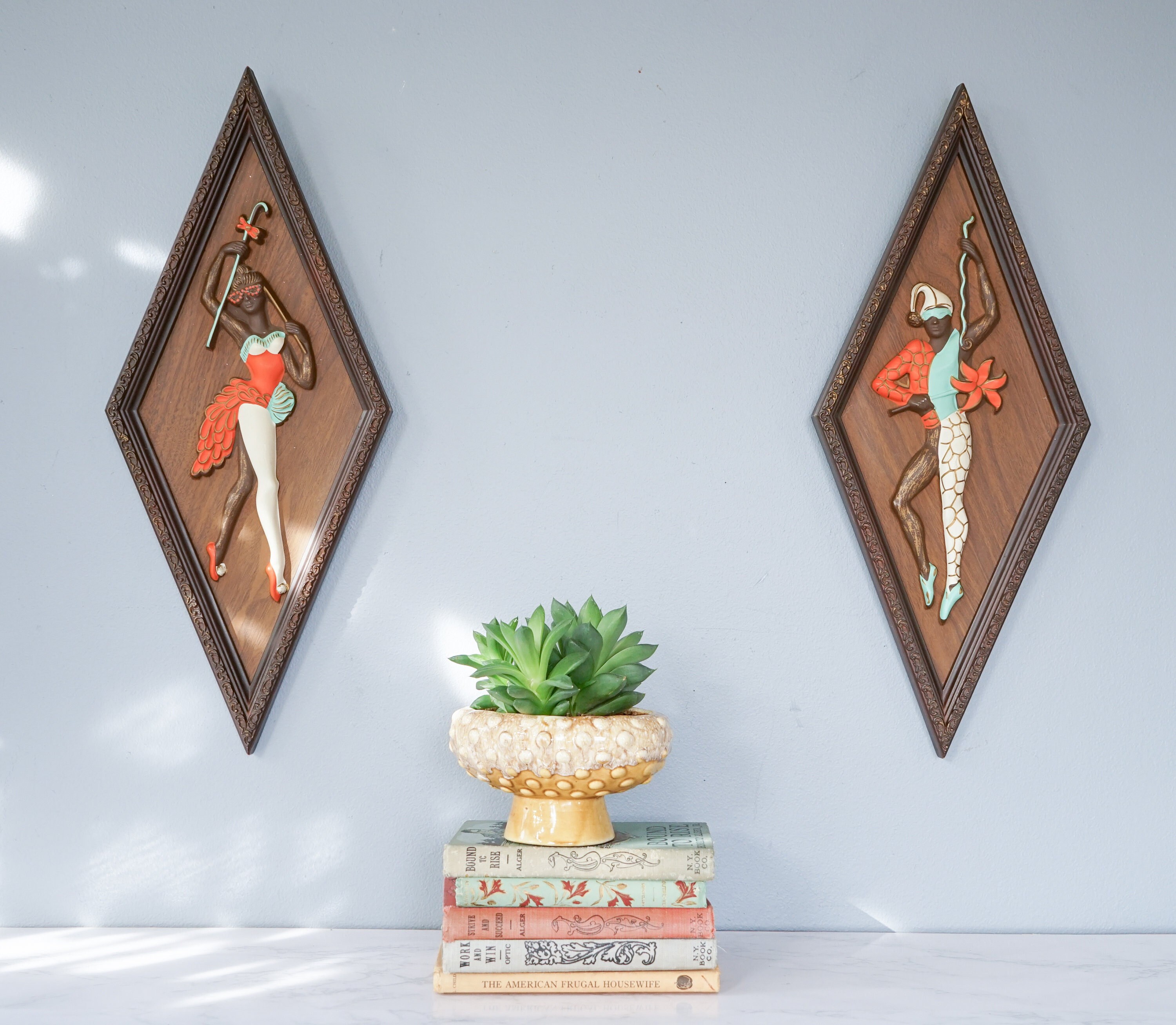 Vintage Midcentury Harlequin Jester Wall Hangings 21 Inch/ 1950s 