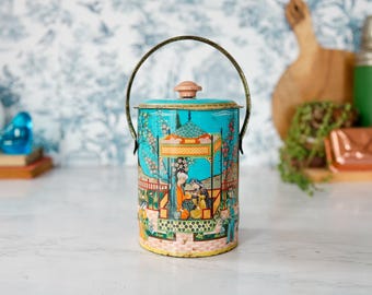 Vintage Persian Art Tin Litho Box: 1970s Retro Midcentury England Toffee Tin Arabian Grandmillennial Boho Home Decor