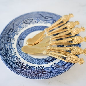 Midcentury Pineapple Cocktail Knife Spreader Set by Tancraft Janis Collection/ 1950s-60s Flatware Cutlery/ Vintage Retro Flatware Serving