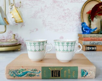 Antique 1910s Rörstrand Sweden Julia 2 Demitasse Teacups: Floral Art Nouveau Cottage Grandma Kitchen Dining Decor