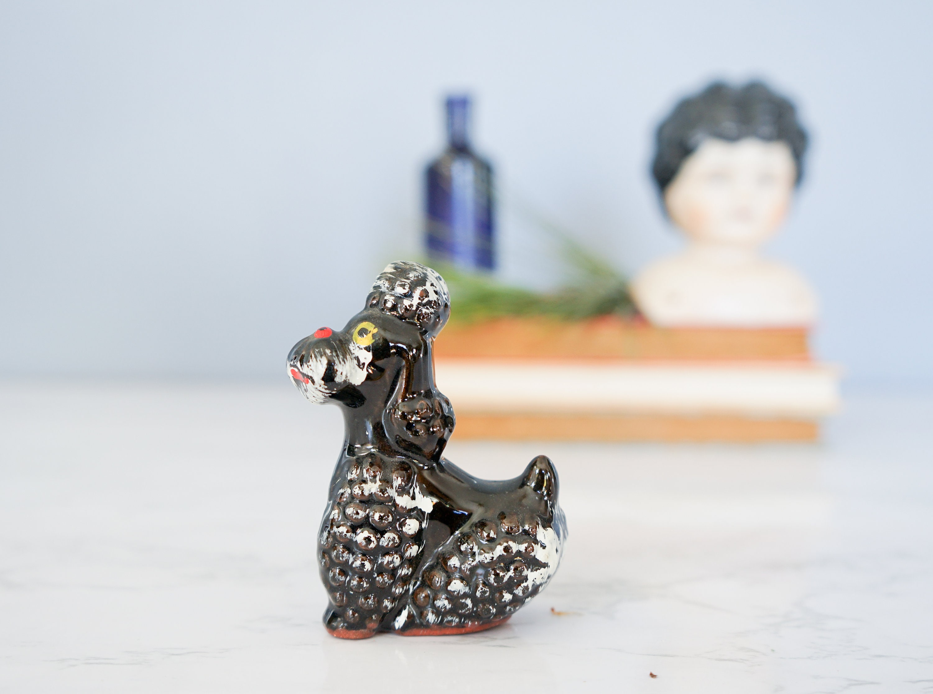 Vintage Black Poodle Dog Figurine Redware Japan/ Vintage Dog