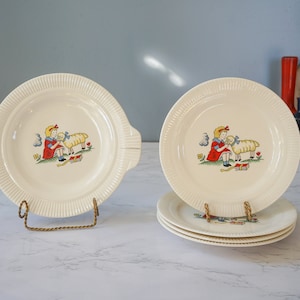 Vintage 1940s Nursery Rhyme Child&#39;s Plates Tea Set/ &quot;Mary Had A Little Lamb&quot; Plates by Salem China/ 1940s Children Tea Set/ Farmhouse Decor