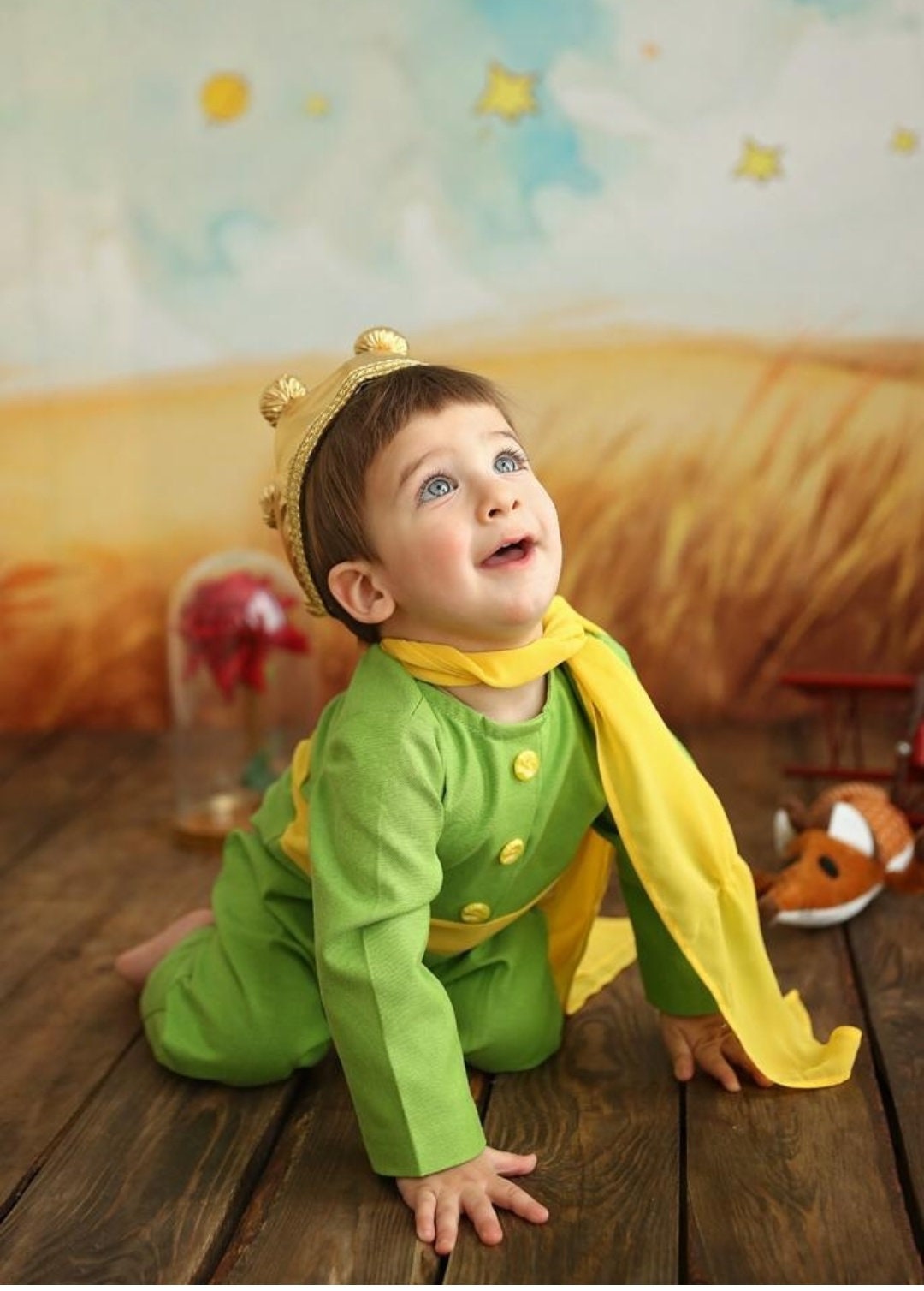 Costume du Petit Prince Barboteuses vertes Taille 0-5 ans ,le costume du  petit prince, costume de prince, tenue de prince, costume de petit prince 
